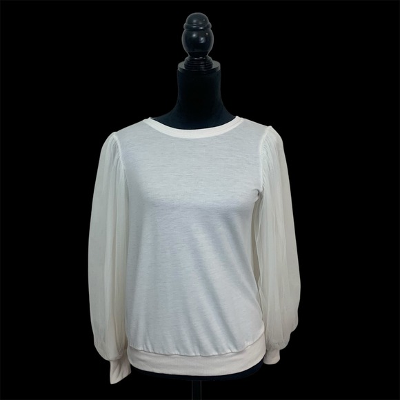 Harlowe & Graham Tops - Harlowe‎ & Graham Women's S Ivory Tulle Mesh Balloon Sleeve Fairy Chic Blouse
